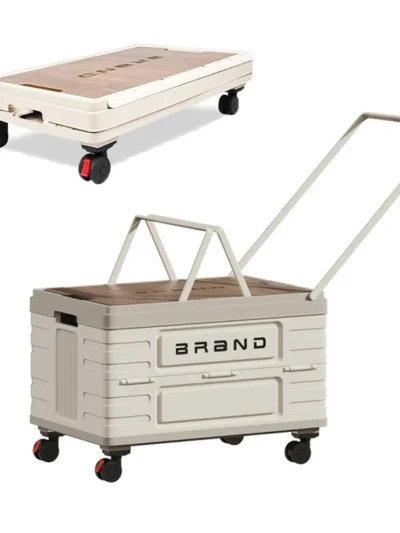 360° Rotating Foldable Storage Cart – Heavy-Duty Mobile Organizer with 4 Silent Wheels, Multi-Functional CampingStorage