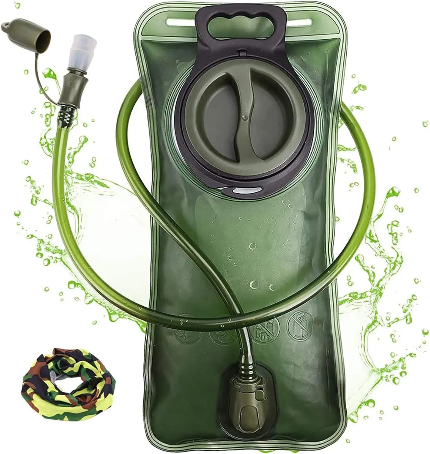 Hydration Bladder 2L Water Bladder for Hiking Backpack Leak Proof Water Reservoir Storage Bag Military Green 2 Liter