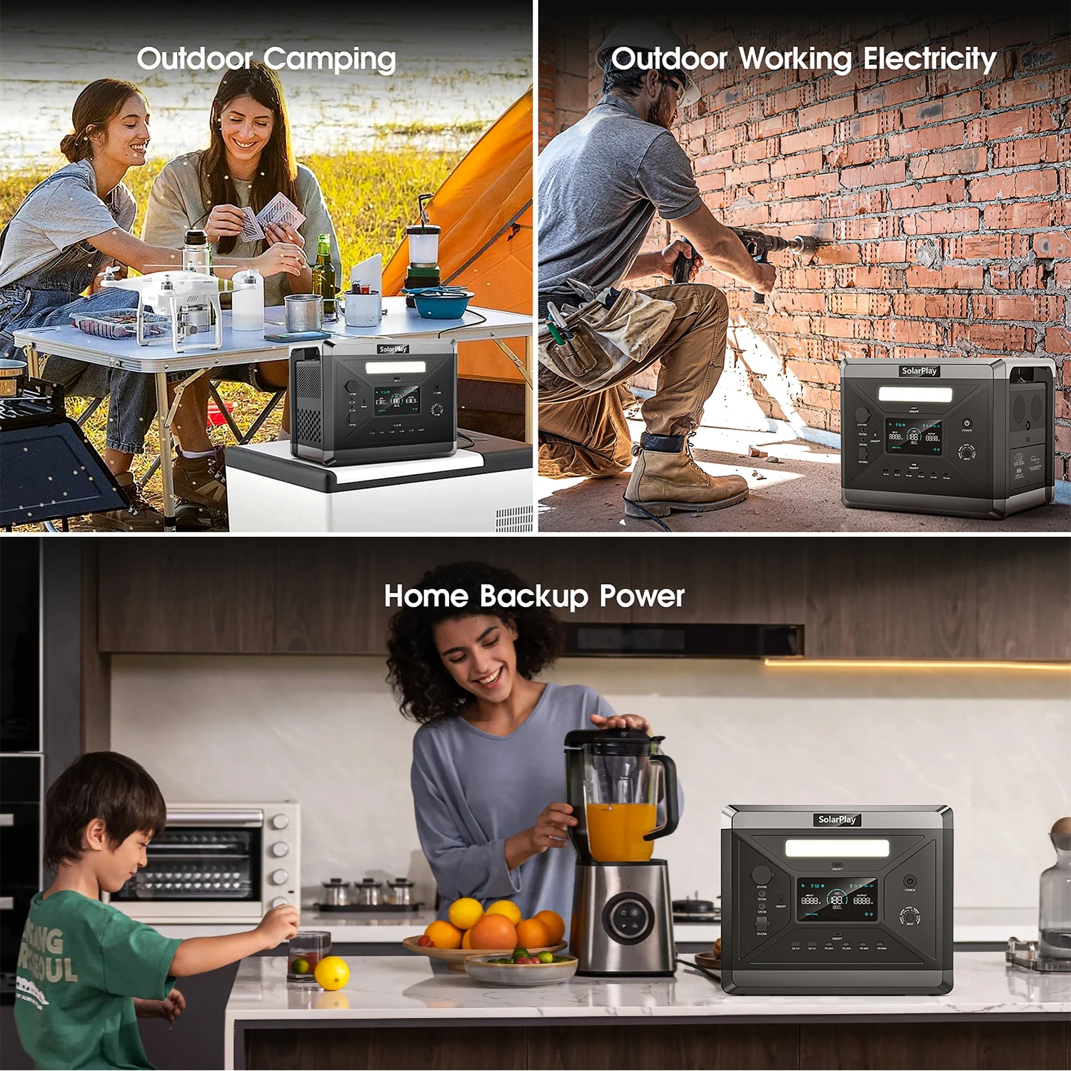 SOLARPLAY Q2501 Portable Power Station 2160WH LiFePO4 Battery with 2400W (4800W Peak) AC Output Solar Generator for Garden Party - Image 6