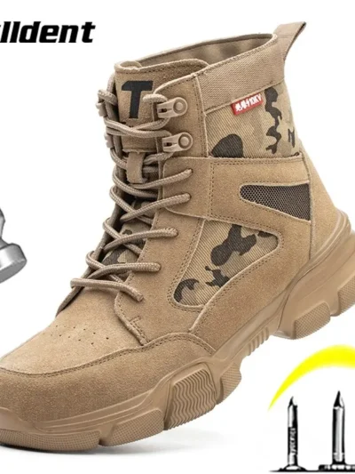 Outdoor Men Work Boots Safety Shoes Anti-puncture Safety Boot Work Steel Toe Shoes Indestructible Desert Combat Boots Protective