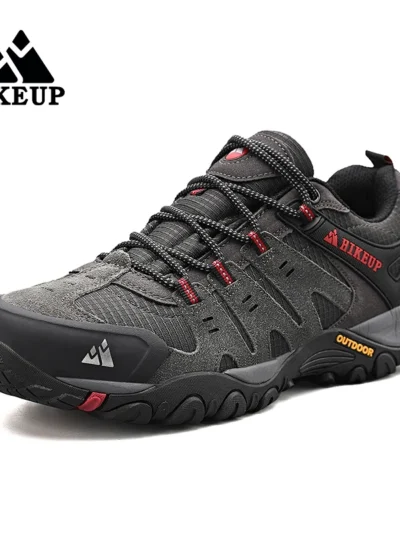 HIKEUP Men's Hiking Shoes Suede Leather Outdoor Shoes Wear-resistant Men Trekking Walking Hunting Tactical Sneakers