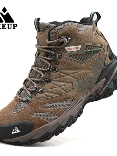 HIKEUP Winter Boot Men Outdoor Hiking Boots Suede High Top Trekking Men Shoes Rainproof Tactical Combat Military Boots