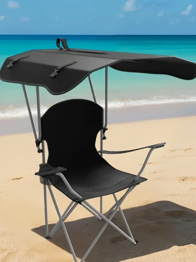 Portable folding fishing chair with sunshade - equipped with cup holder, portable and lightweight design, suitable for beaches