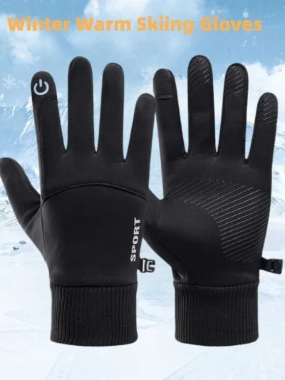 Black Winter Warm Full Fingers Waterproof Cycling Outdoor Sports Running Motorcycle Ski Touch Screen Fleece Gloves Snow Gloves