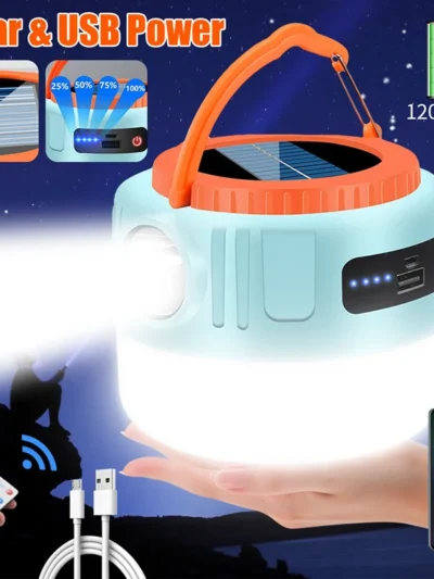 Outdoor Solar Camping Light High Power Work Light LED Flashlight Emergency Power Bank Tent Hanging Lamp Lantern Rechargeable
