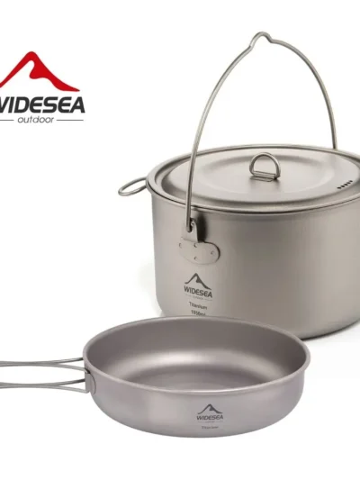 Widesea Camping Tableware Titanium Cookware Set Tourism Cauldron Outdoor Cooking Pot Frying Pan Picnic Kitchen Hiking Trekking