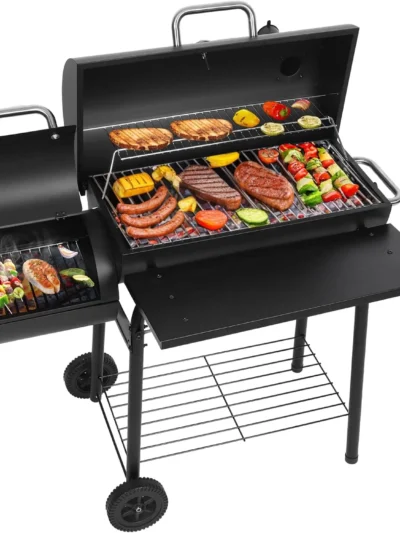 Spacious Barrel Charcoal BBQ Grill with Offset Smoker - Perfect for Outdoor Backyard, Camping, and Parties