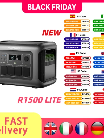 ALLPOWERS R1500 LITE Portable Power Station 1056Wh LiFePO4 Battery 1600W (3200W peak) AC Output Solar Generator for Camping RV
