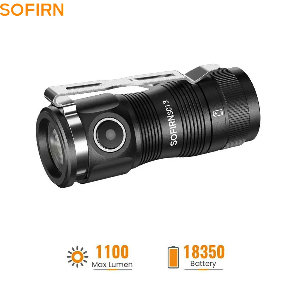 Sofirn SC13 Black Green SST40 LED 1300lm Mini Tactical 18350 Flashlight 6000K Keychain Emergency Torch - Image 6