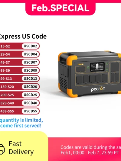 pecron E1000LFP Portable Power Station 1024Wh LiFePO4 Battery Backup 1800W Solar Generator Expandable to 4096Wh Fast Charging