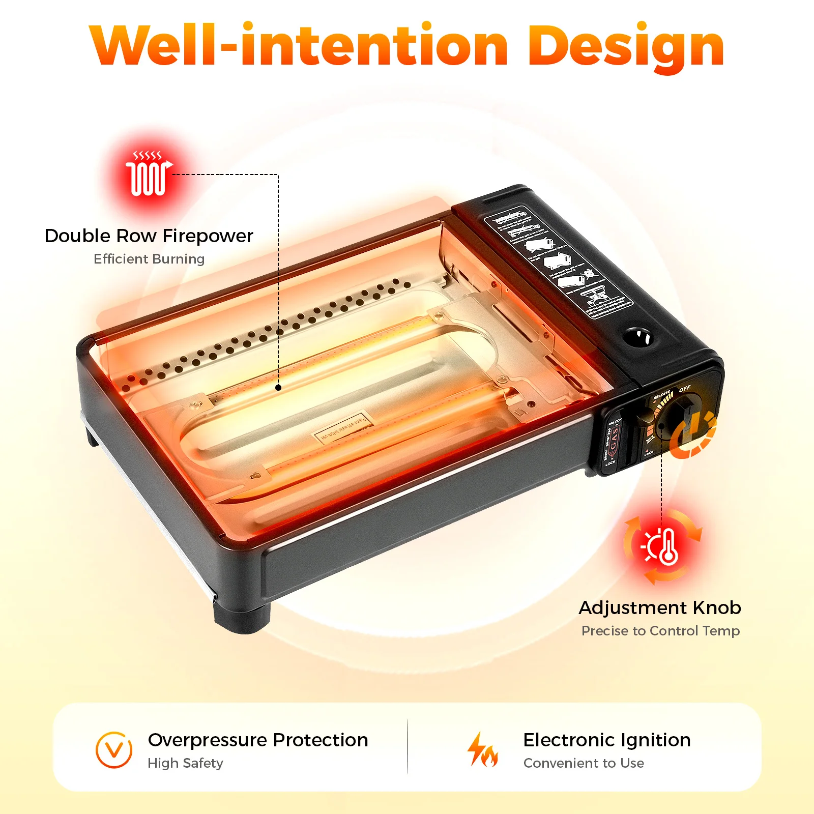 Portable Butane Gas Grill Stove Dual Inlets Adjustable Firepower with Carrying Case Grill Net for Camping Outdoor Use - Image 3