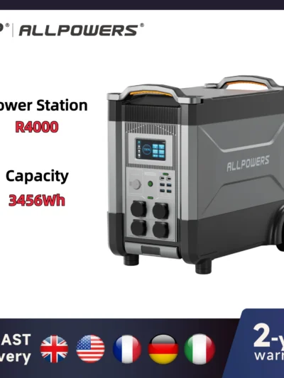 ALLPOWERS R4000 LiFePO4 Battery, 3600Wh Power Station 4000W Portable Generator, Expandable Battery for Power Outage, Travel，UPS
