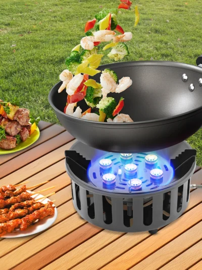 7-Core Camping Stove High-Power Strong Fire Portable Tourist Gas Burner Windproof Electronic Ignition Camping Equipment 21000W