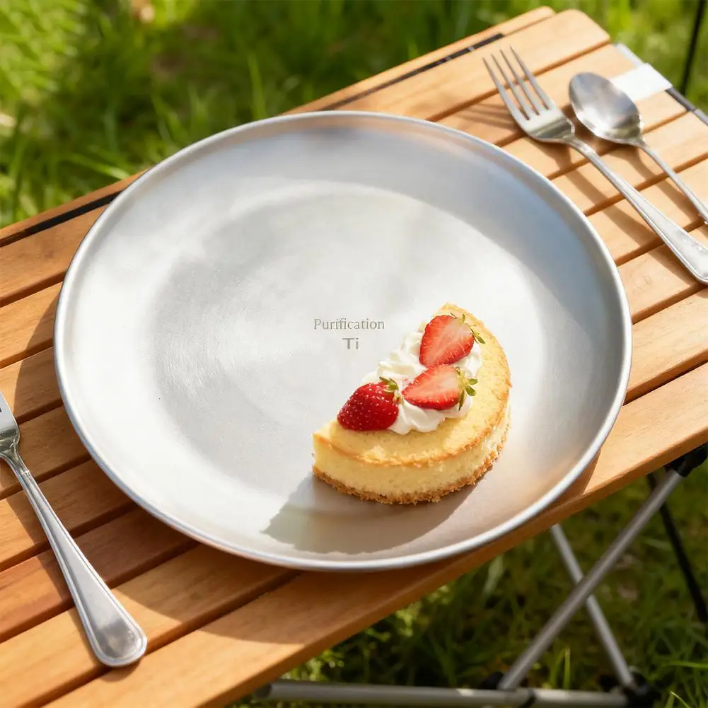 20CM Titanium Camping Plate Multi-Purpose Camping Plate For Barbecue Home Titanium Dinnerware Round Frosted Picnic Gear - Image 6