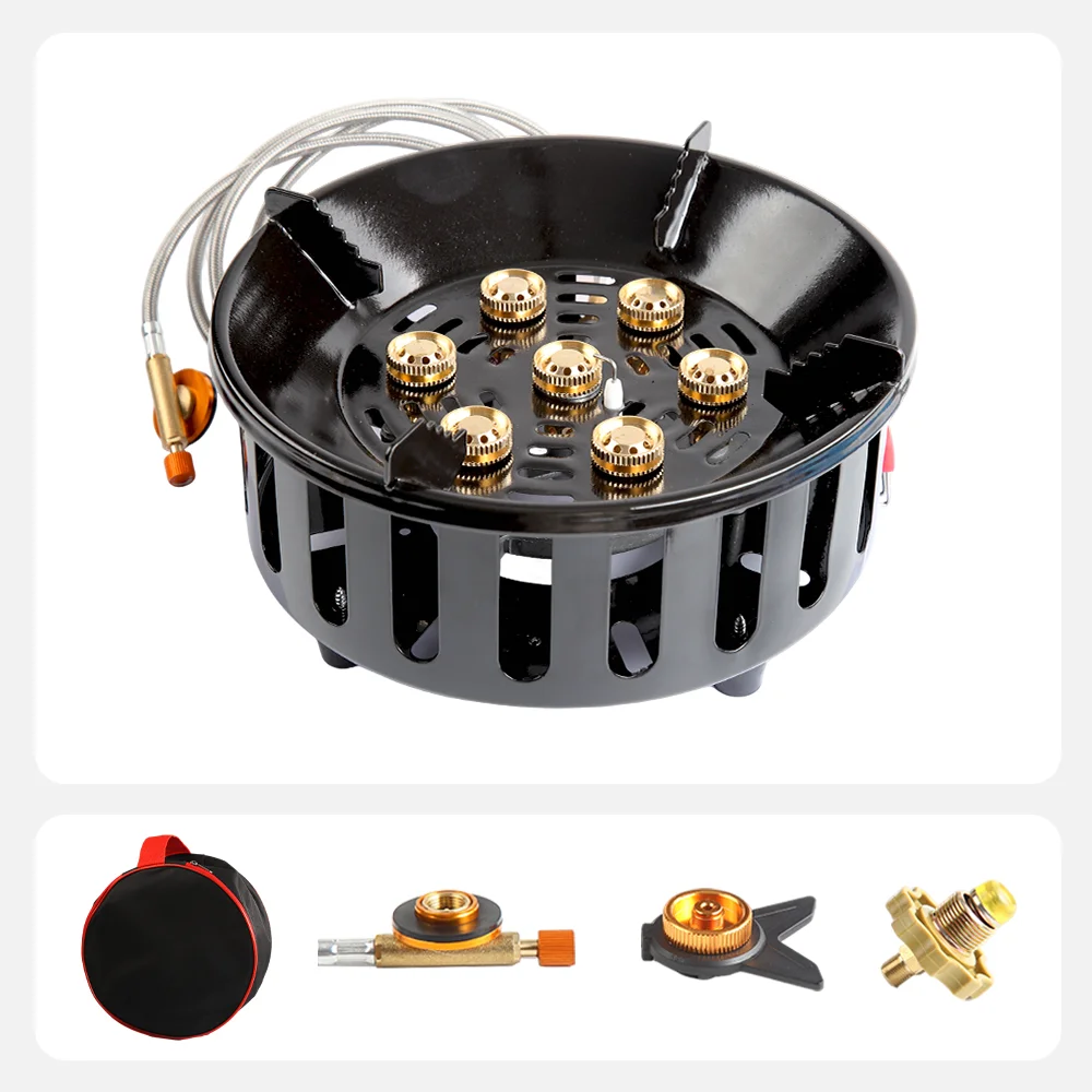 Portable 7-Core High-Power 19800W Camping Stove Windproof Gas Burner with Electronic Ignition for Outdoor Cooking Equipment - Image 6