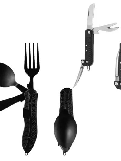 Outdoor Camping Portable Stainless Steel Foldable Spoon Fork Knife Bottle Opener Combo Set Cutlery Home Multitool Tableware