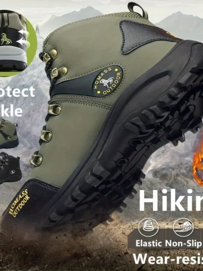 Men Hiking Shoes Outdoor Warmth Plush Lace-up Anti-slip Men High-top Boots Breathable Thick-soled Casual Sports Shoes Men