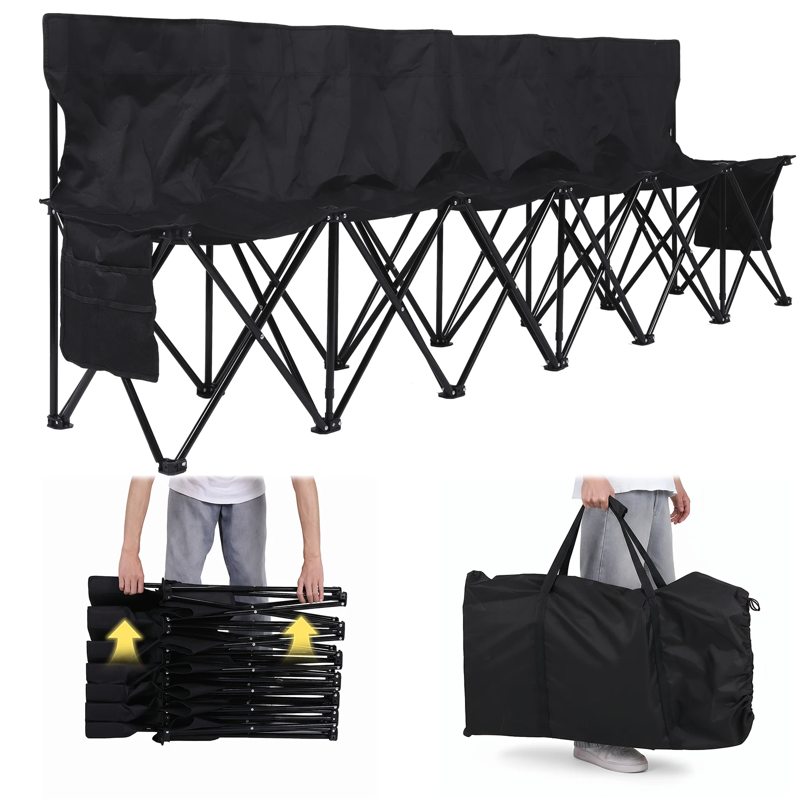 Folding Team Bench with Storage Bag & Backrest Foldable Sideline Bench 600D Oxford for Football Baseball Camping Outdoor Events - Image 4