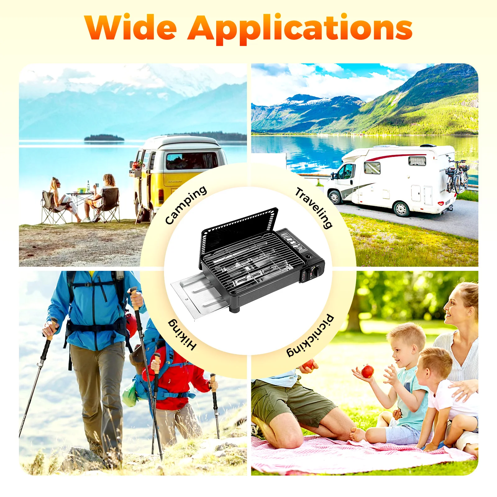 Portable Butane Gas Grill Stove Dual Inlets Adjustable Firepower with Carrying Case Grill Net for Camping Outdoor Use - Image 2