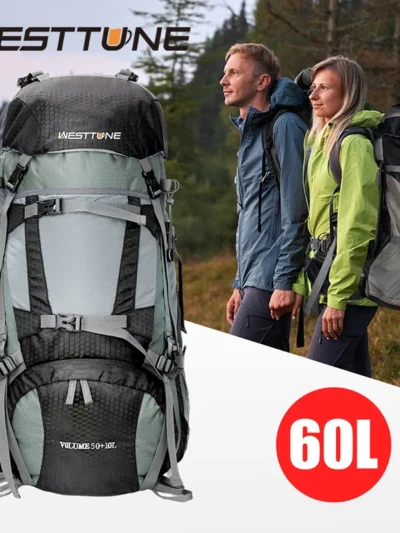 WESTTUNE 60L Explorer Internal Frame Backpack with Rain Cover Outdoor Backpack for Hiking Camping Backpacking Travel