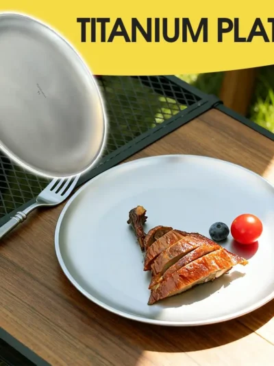 20CM Titanium Camping Plate Multi-Purpose Camping Plate For Barbecue Home Titanium Dinnerware Round Frosted Picnic Gear