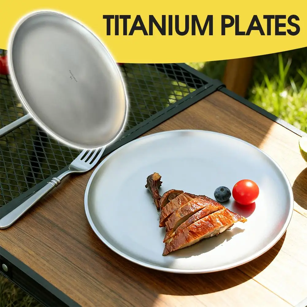 20CM Titanium Camping Plate Multi-Purpose Camping Plate For Barbecue Home Titanium Dinnerware Round Frosted Picnic Gear