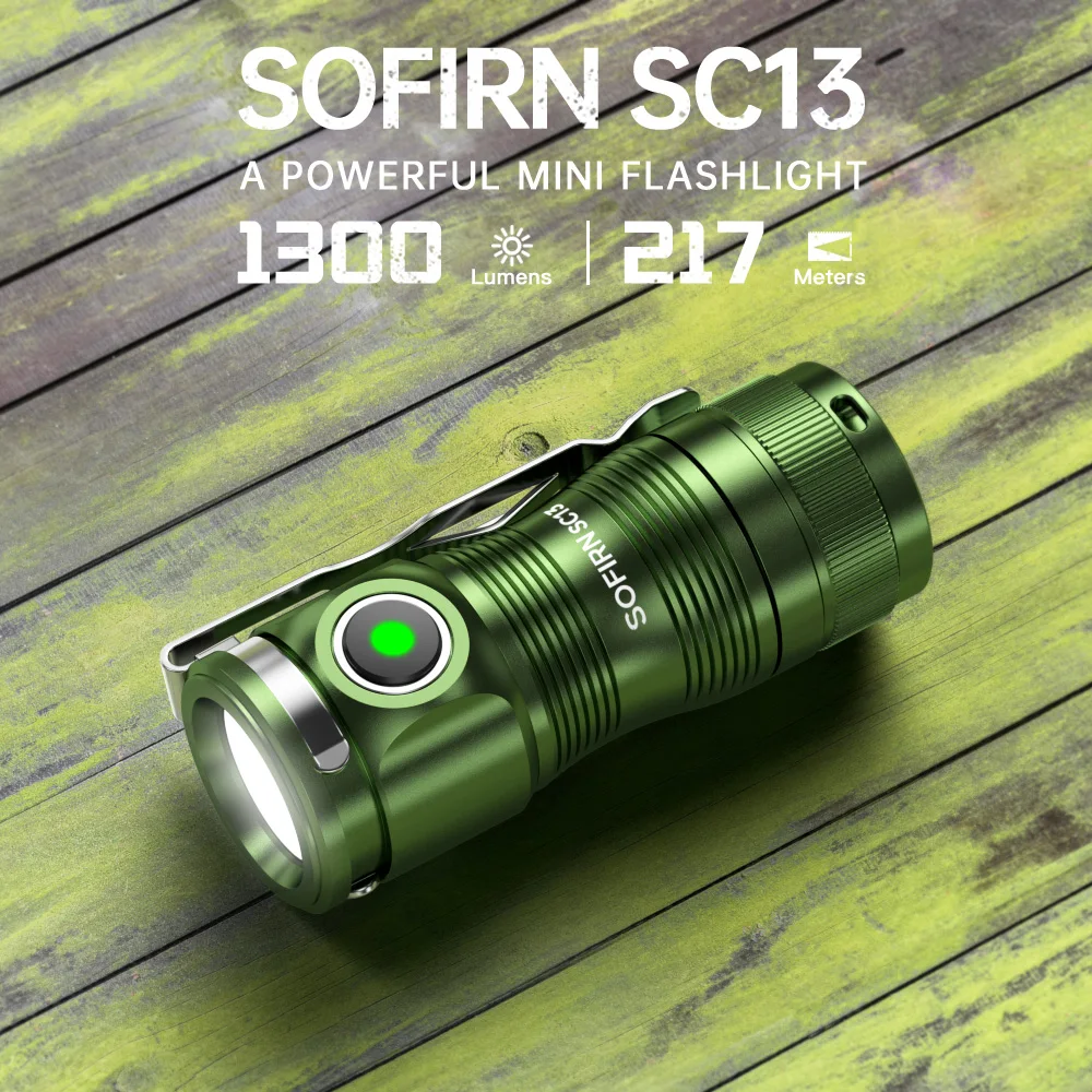 Sofirn SC13 Black Green SST40 LED 1300lm Mini Tactical 18350 Flashlight 6000K Keychain Emergency Torch - Image 3