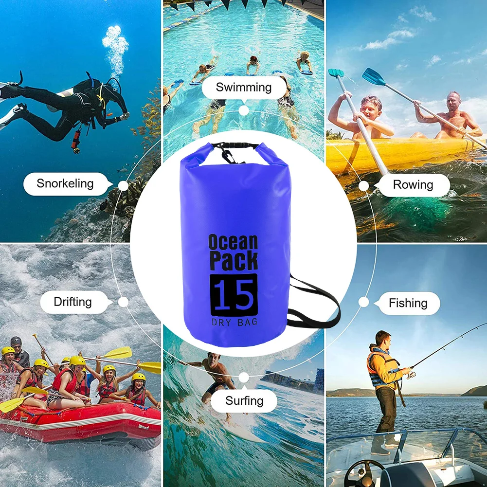 15-2L Swimming Waterproof Dry Bag Outdoor Floating Trekking Beach Backpack PVC Thickened Double-Layer Fabric IPX6 Waterproof Bag - Image 5