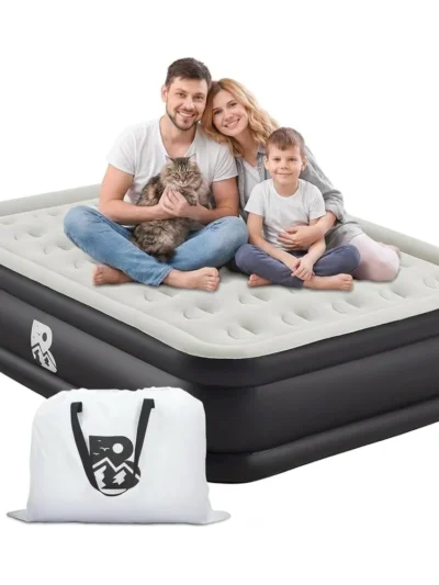 20" Queen Air Mattress with Built-in Pump, 2-Min Setup 600lb Max for Camping Guests Home, Includes Storage Bag