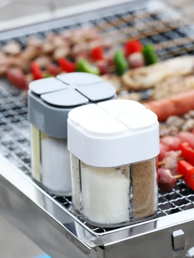 1pc Outdoor Bbq 4-In-1 Transparent Seasoning Box With Lid Pp Harmless Material Travel Camp Seal Storage Box Home Kitchen Storage