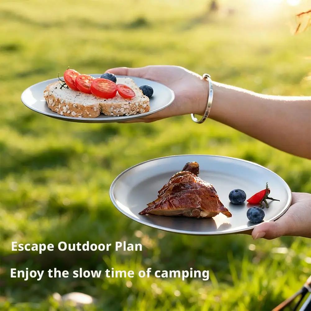 20CM Titanium Camping Plate Multi-Purpose Camping Plate For Barbecue Home Titanium Dinnerware Round Frosted Picnic Gear - Image 4