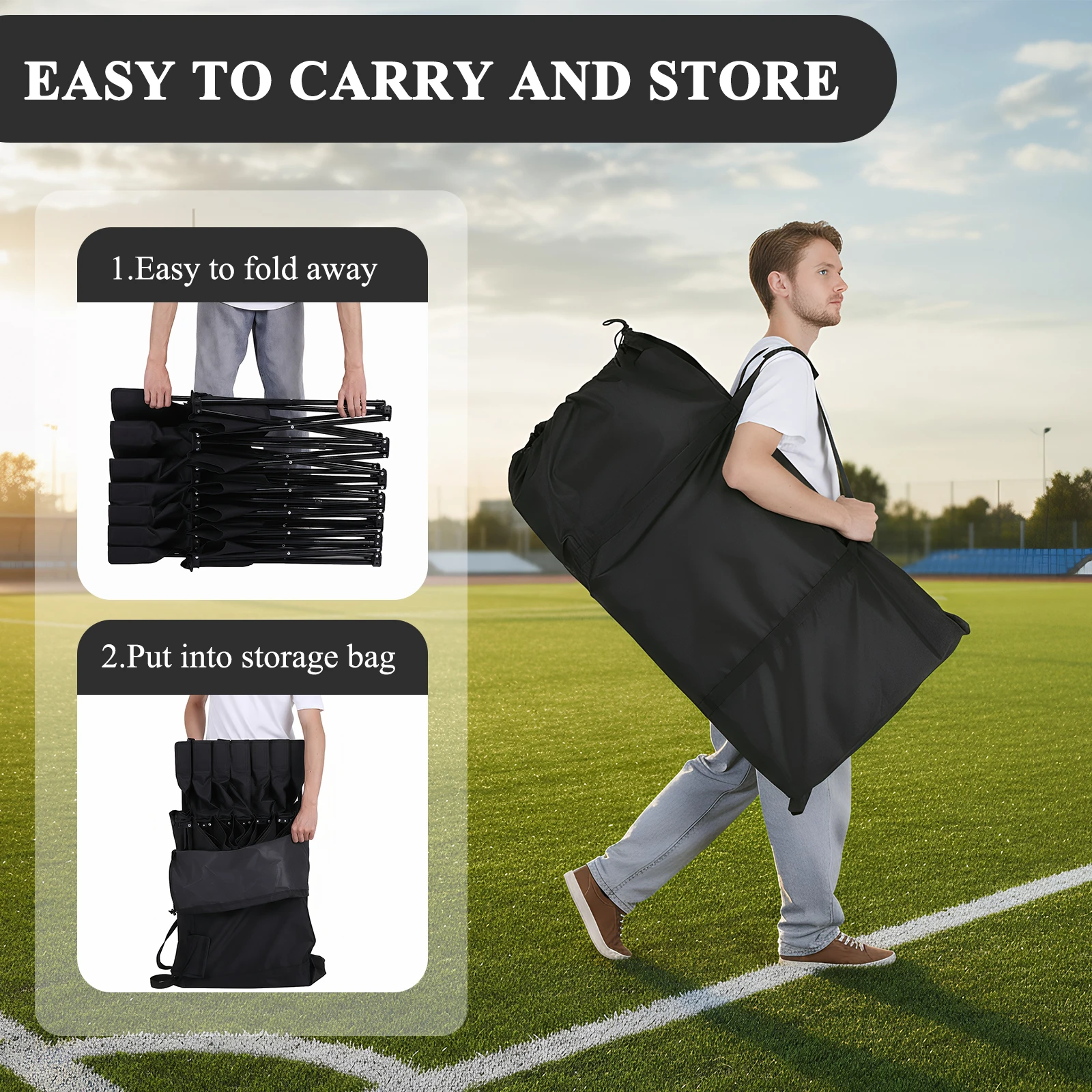 Folding Team Bench with Storage Bag & Backrest Foldable Sideline Bench 600D Oxford for Football Baseball Camping Outdoor Events