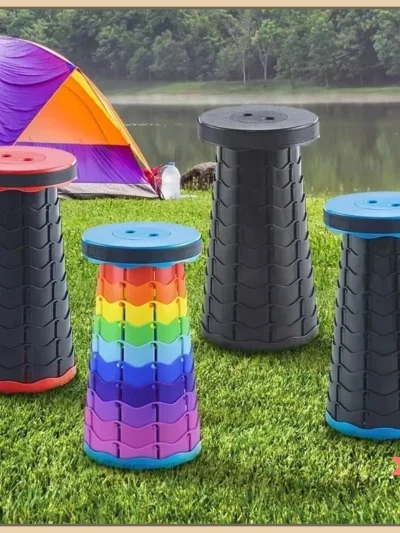 Portable plastic folding telescopic chair, a height-adjustable small stool, suitable for fishing, the beach, and camping.