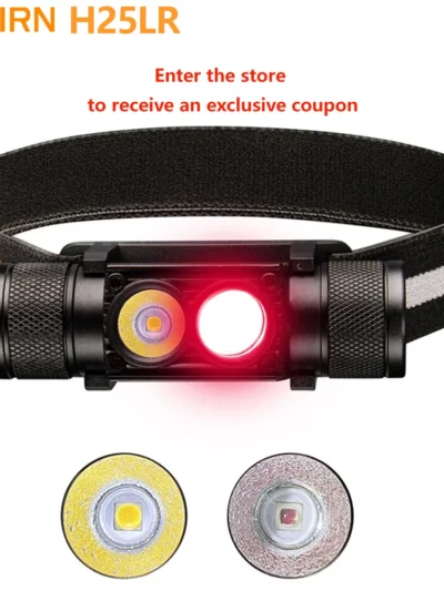 H25LR LED Rechargeable Headlamp Powerful Head Flashlight with 90 High CRI Bright White Light and 660nm Deep Red Torch