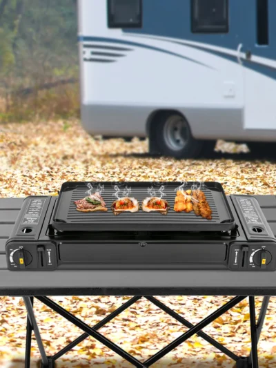 Double Head Barbecue Gas stove with Baking Tray  Home Application Home Outdoor